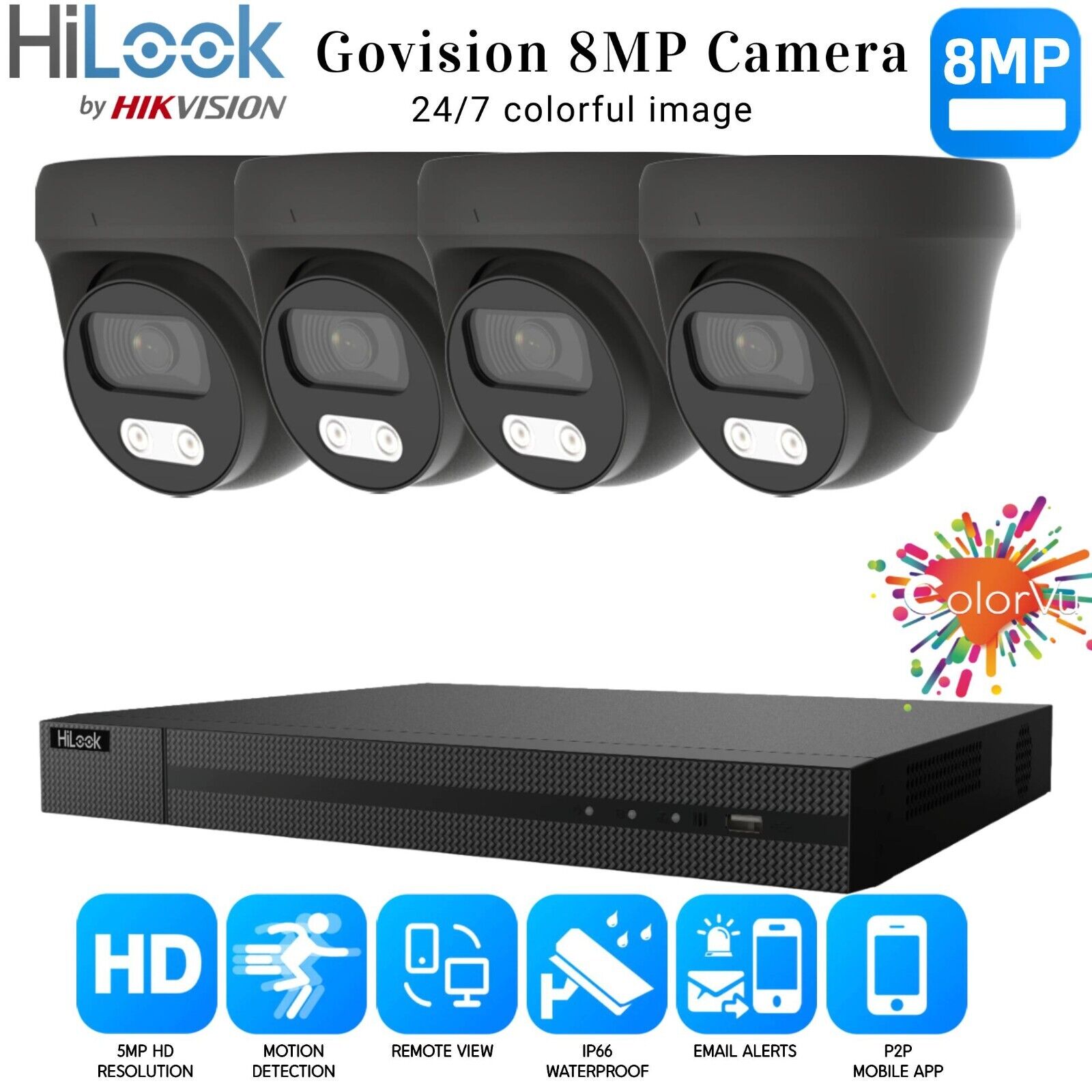 HIKVISION 8MP COLORVU CCTV SYSTEM UHD 8MP DVR 4K 24/7 COLORVu OUTDOOR ...