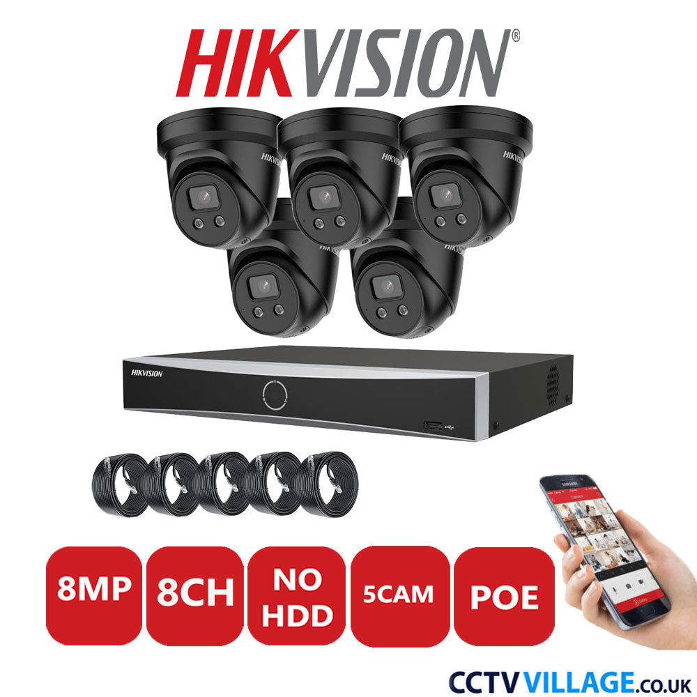 Hikvision 8MP IP system five cameras with audio without HDD