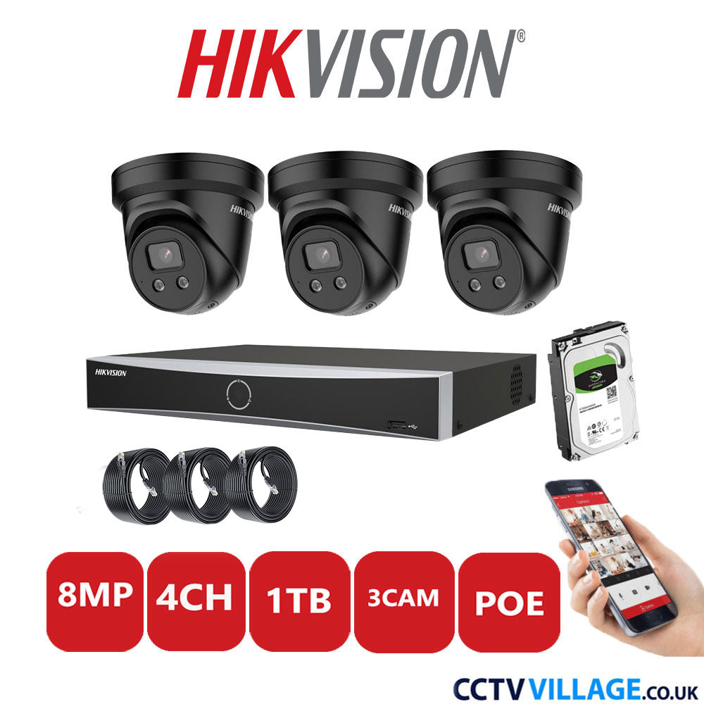 Hikvision 8MP IP system three cameras with audio 1TB