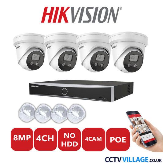 Hikvision 8MP IP system four cameras with audio without HDD