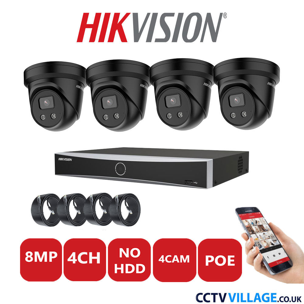 Hikvision 8MP IP system four cameras with audio without HDD