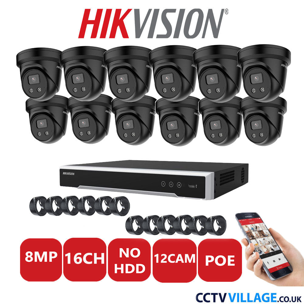 Hikvision 8MP IP system twelve cameras with audio without HDD