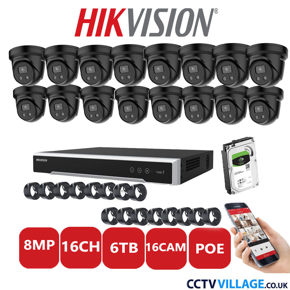 Hikvision 8MP IP system sixteen cameras with audio 6TB