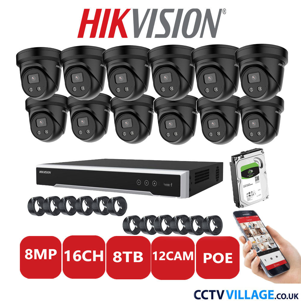 Hikvision 8MP IP system twelve cameras with audio 8TB