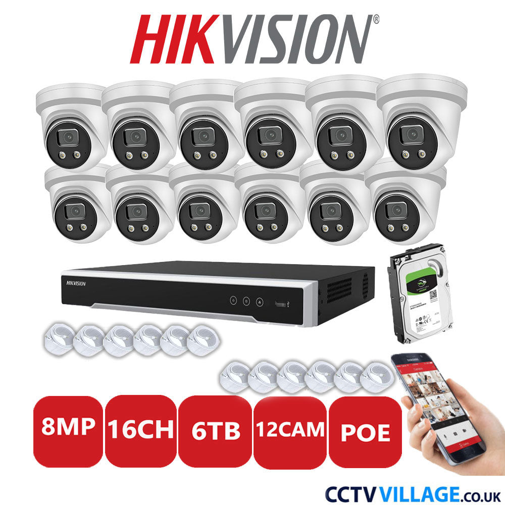 Hikvision 8MP IP system twelve cameras with audio 6TB