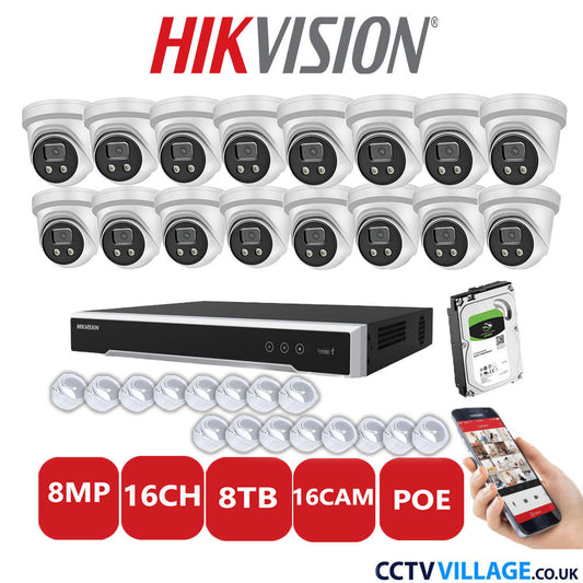 Hikvision 8MP IP system sixteen cameras with audio 8TB