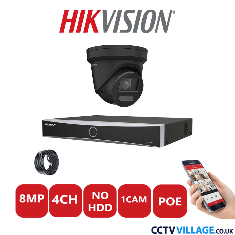 Hikvision 8MP IP CCTV System 4 Channel NVR-DS7604NXI-K1/4P with 1x Turret Camera DS-2CD2387G2-LU Black No HDD Full Kit