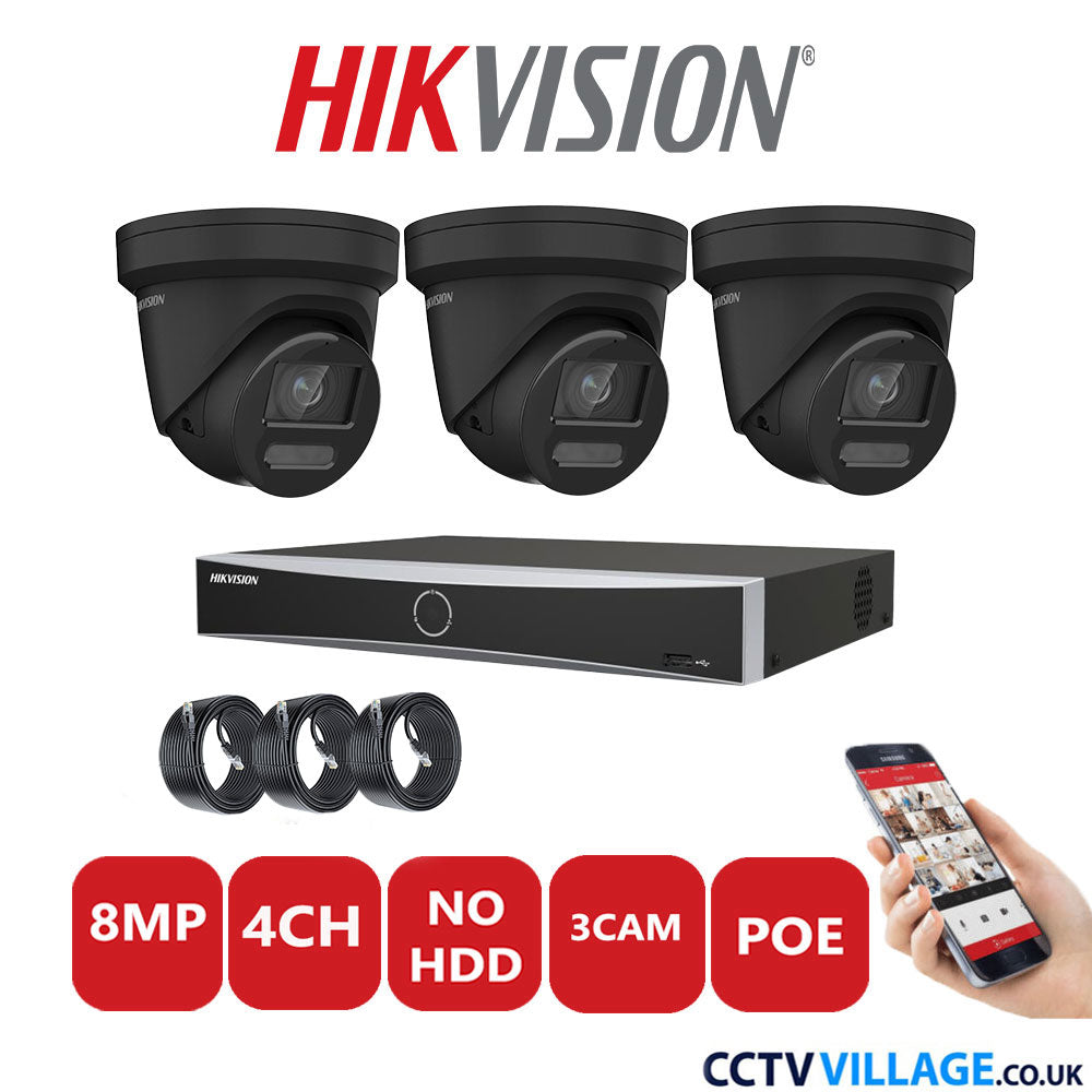 Hikvision 8MP IP system three cameras with audio without HDD