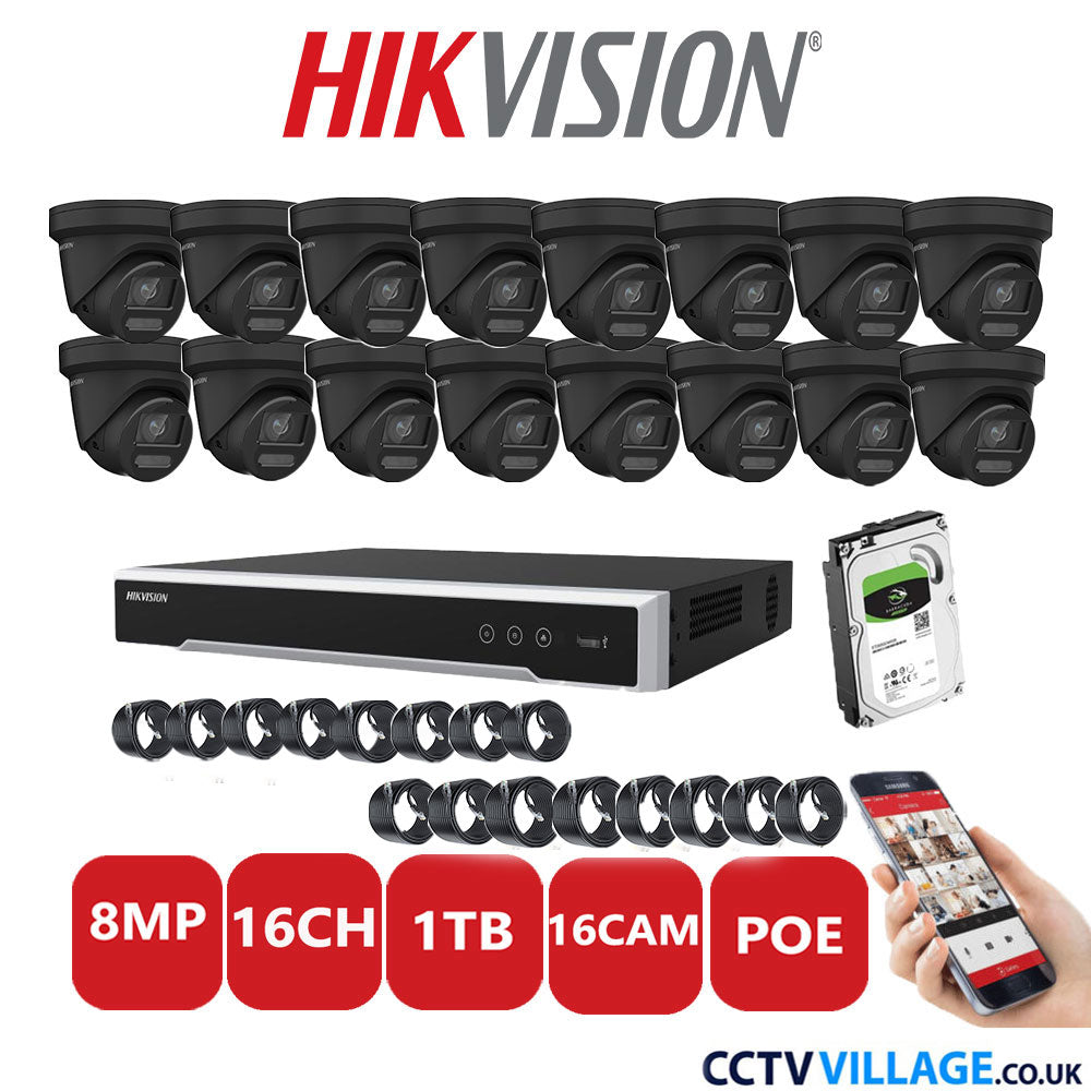 Hikvision 8MP IP system sixteen cameras with audio 1TB