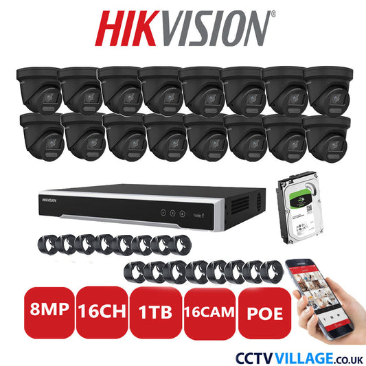 Hikvision 8MP IP system sixteen cameras with audio 1TB