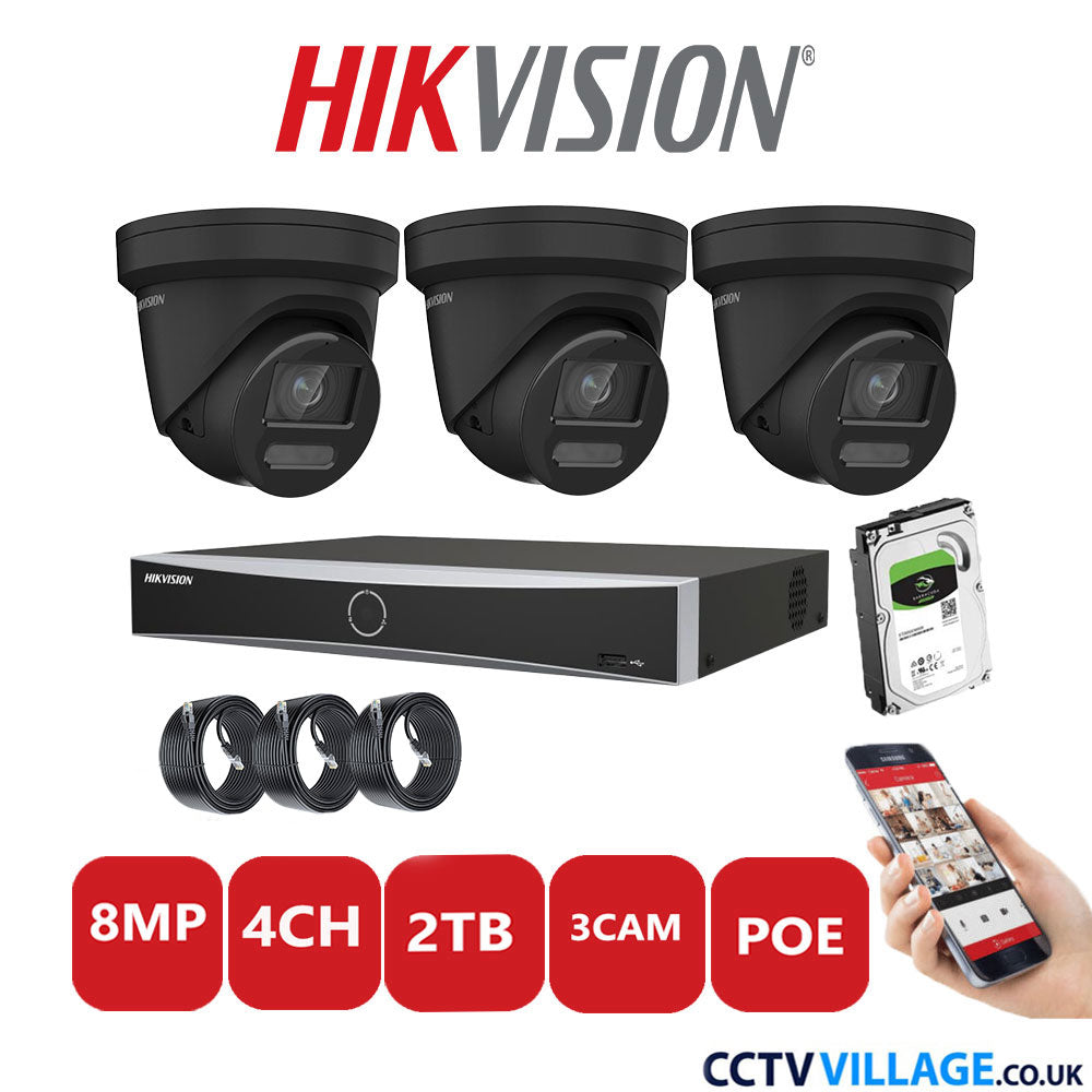 Hikvision 8MP IP system three cameras with audio 2TB