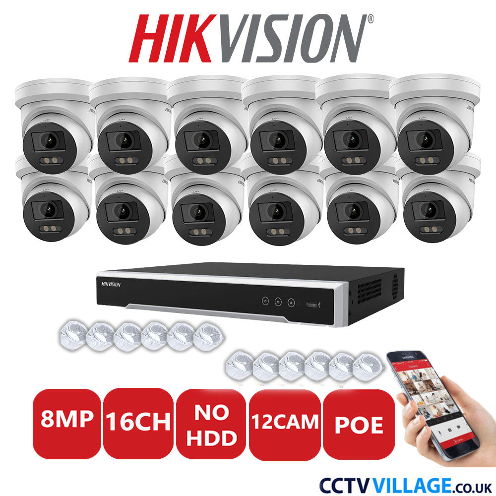 Hikvision 8MP IP system twelve cameras with audio without HDD