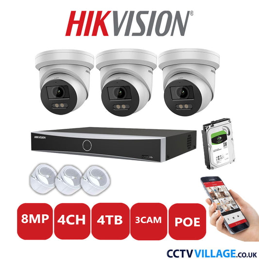 Hikvision 8MP IP system three cameras with audio 4TB