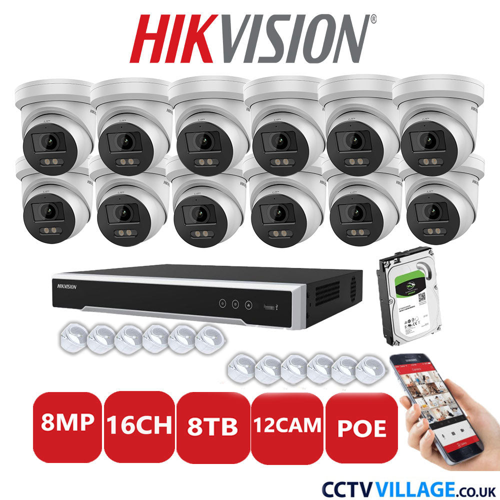 Hikvision 8MP IP system twelve cameras with audio 8TB