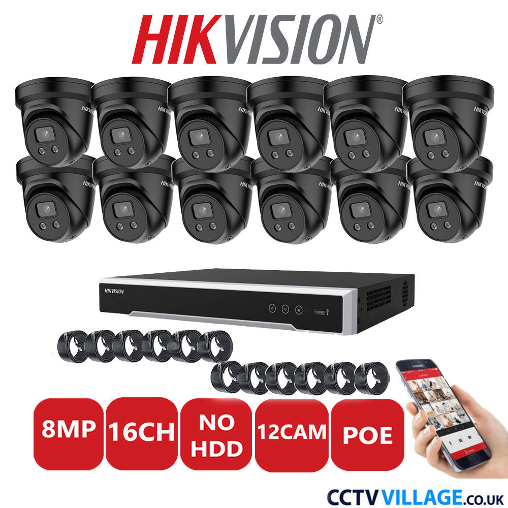 Hikvision 8MP IP system twelve cameras with audio without HDD