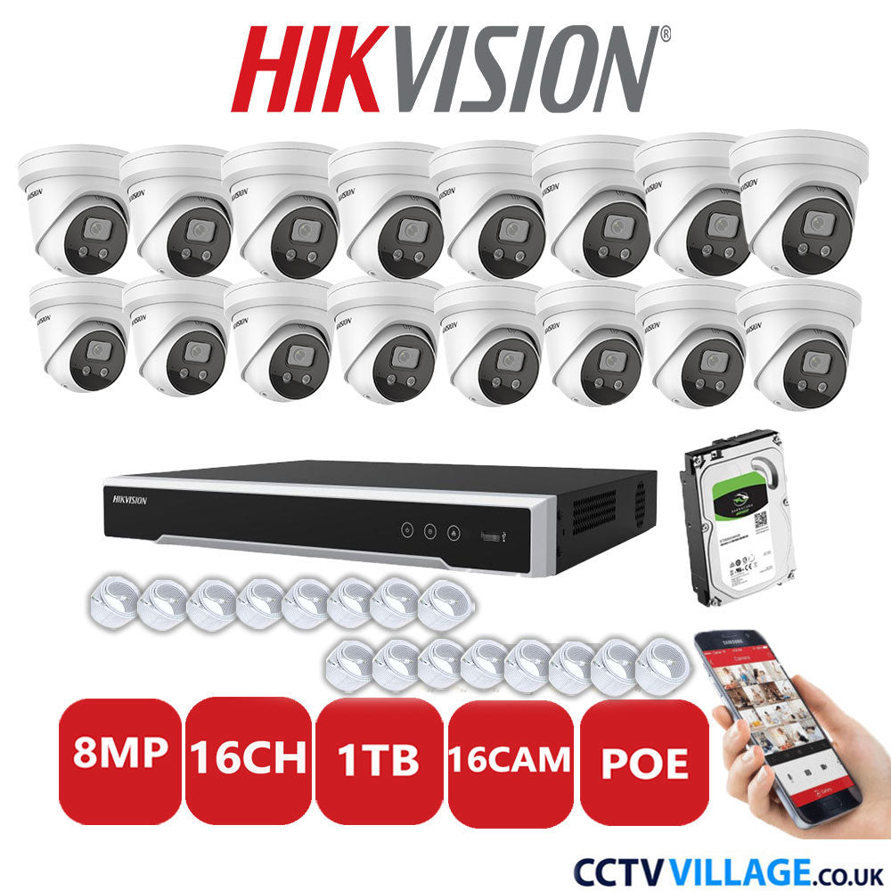 Hikvision 8MP IP system sixteen cameras with audio 1TB