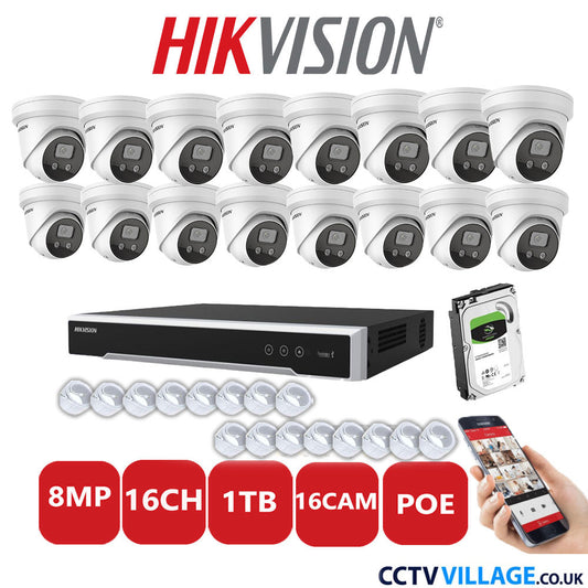 Hikvision 8MP IP system sixteen cameras with audio 1TB