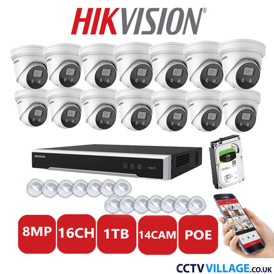 Hikvision 8MP IP system fourteen cameras with audio 1TB