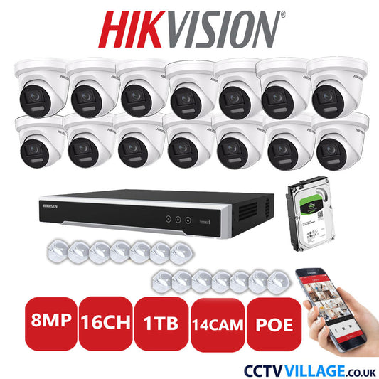 Hikvision 8MP IP system fourteen cameras with audio 1TB