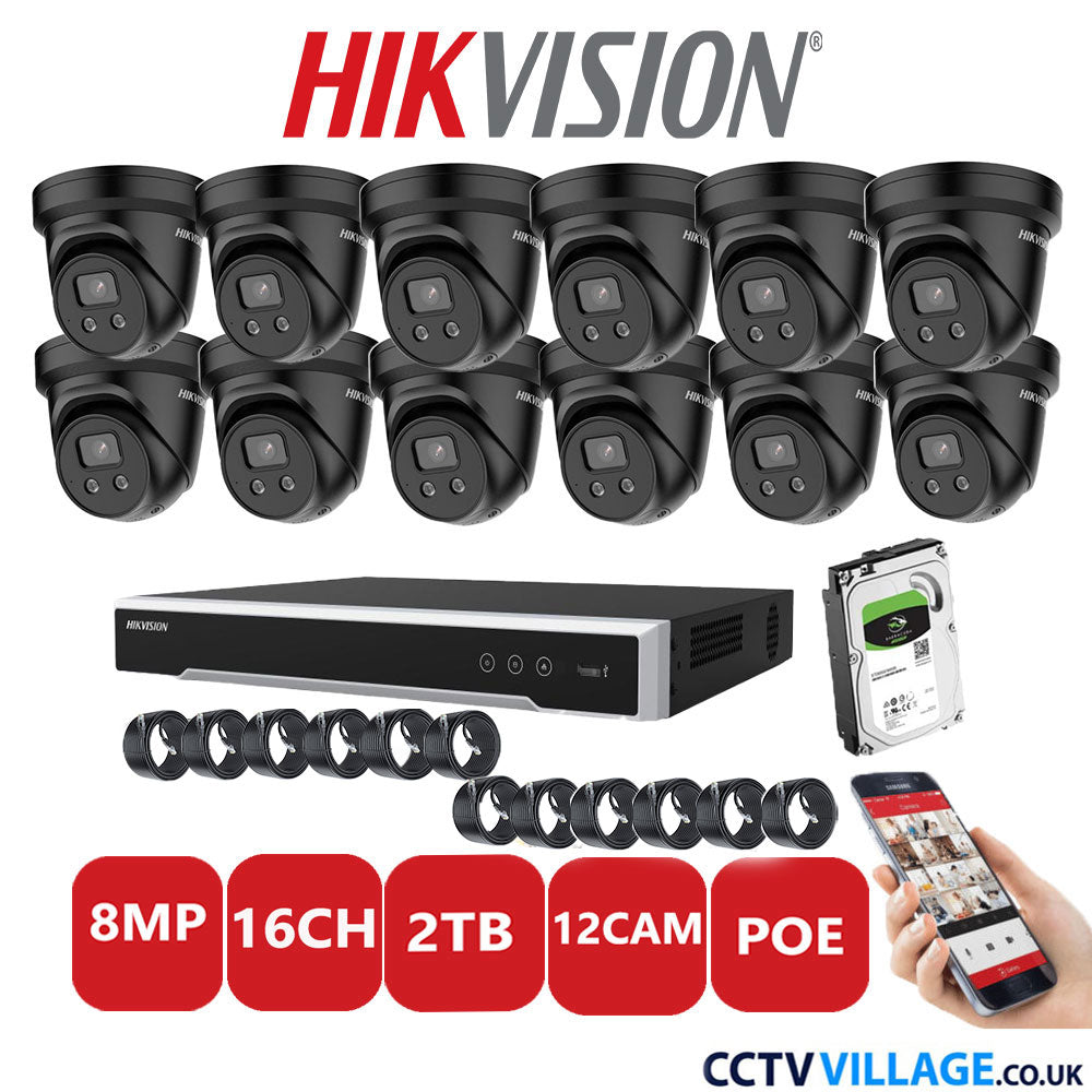 Hikvision 8MP IP system twelve cameras with audio 2TB