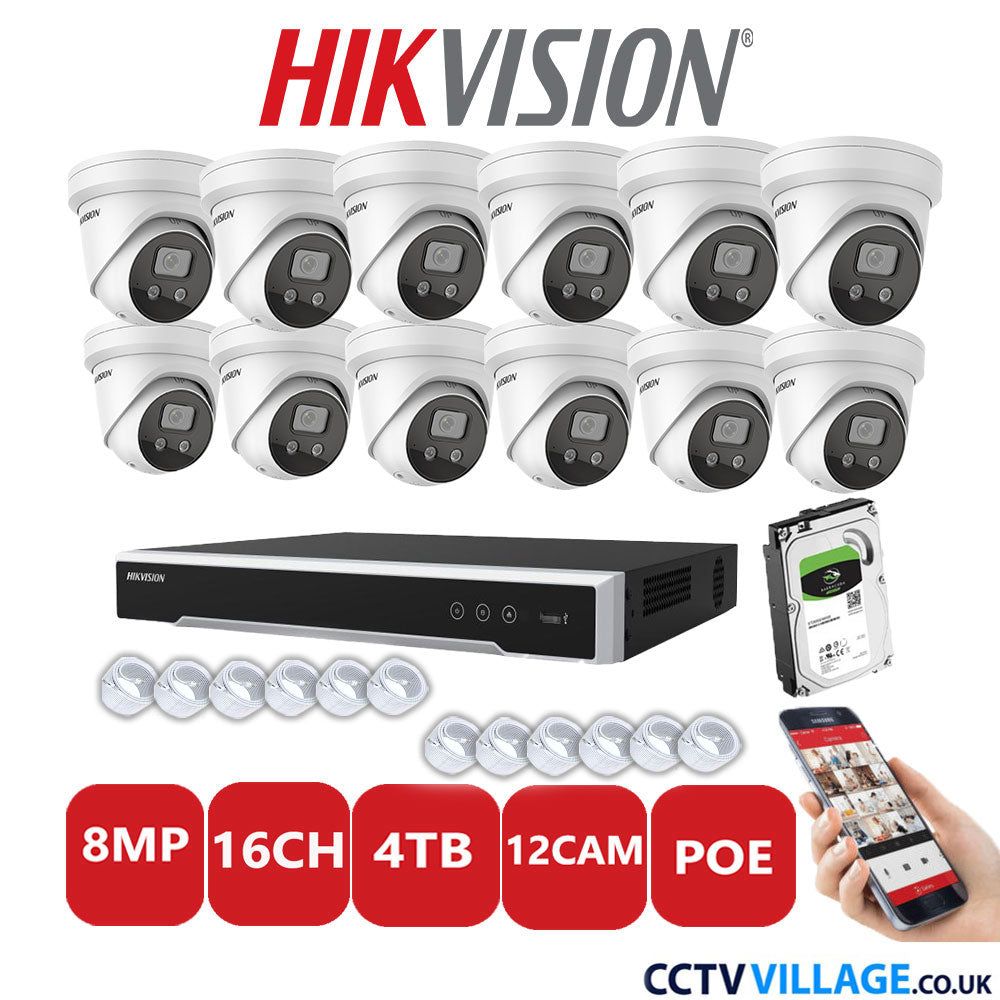Hikvision 8MP IP system twelve cameras with audio 4TB