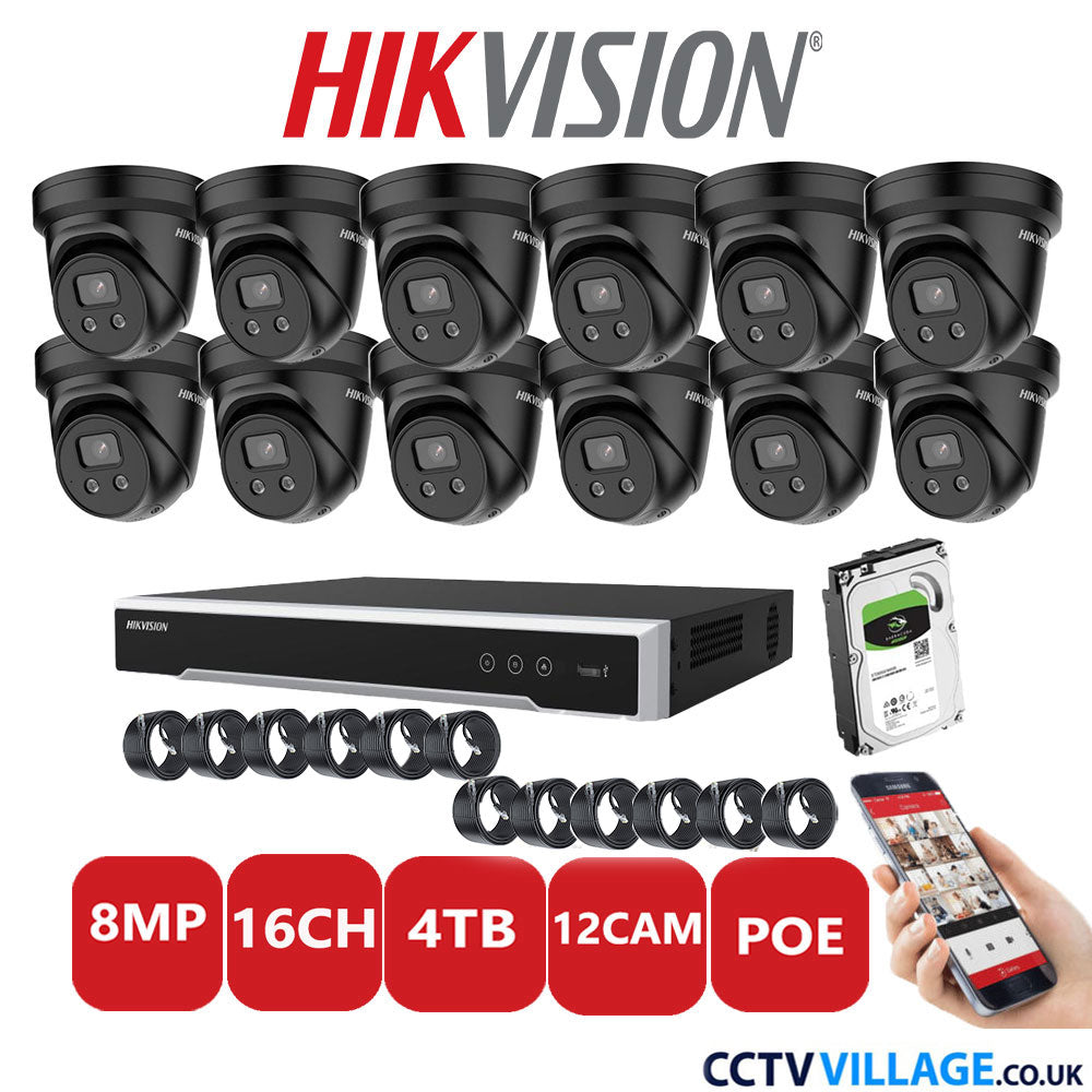 Hikvision 8MP IP system twelve cameras with audio 4TB