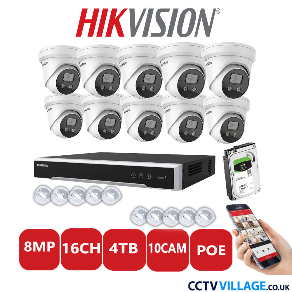 Hikvision 8MP IP system ten cameras with audio 4TB