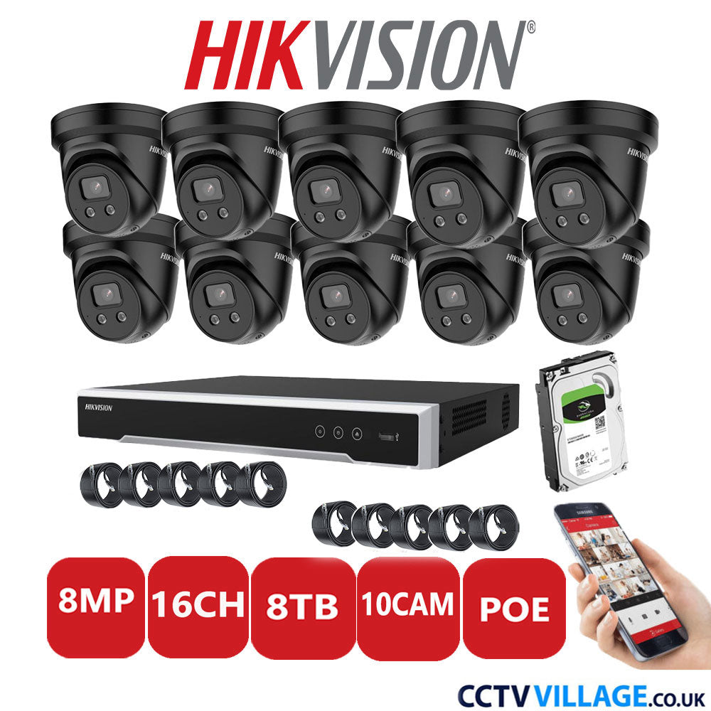 Hikvision 8MP IP system ten cameras with audio 8TB