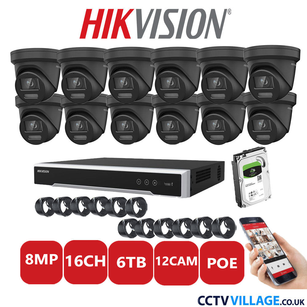 Hikvision 8MP IP system twelve cameras with audio 6TB