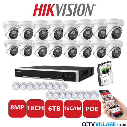 Hikvision 8MP IP system sixteen cameras with audio 6TB