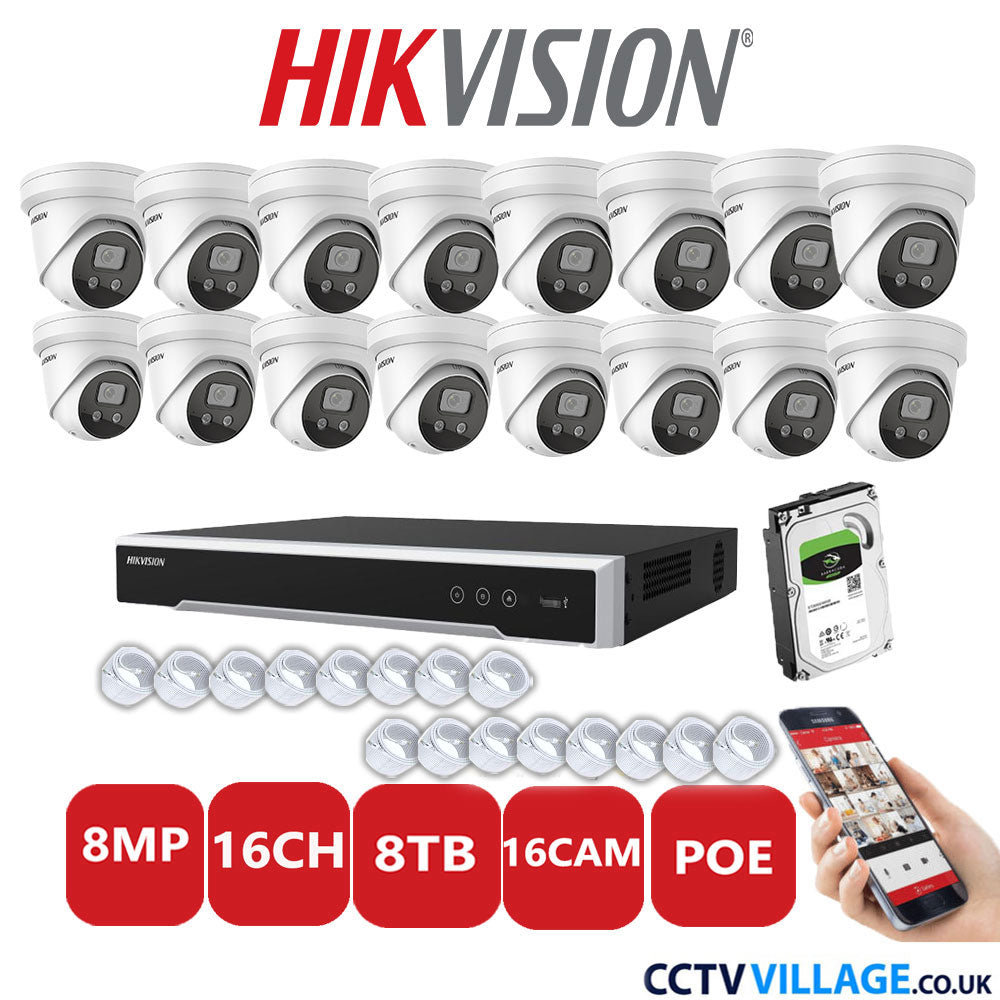 Hikvision 8MP IP system sixteen cameras with audio 8TB