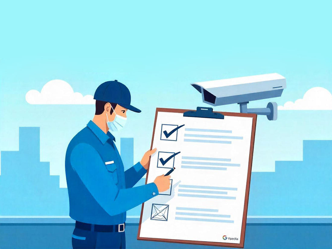 A man with a Maintenance Checklist for CCTV Camera Systems