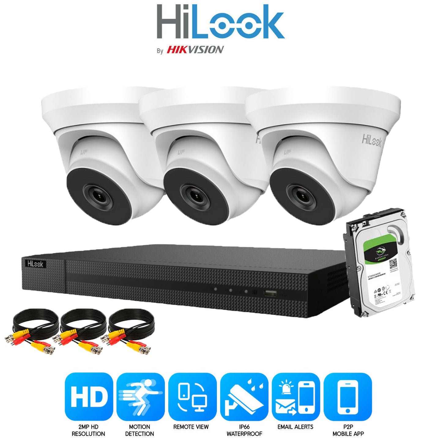 Hilook 2MP Full CCTV Security System. 8CH DVR and 3x Outdoor Cameras and 1TB HDD