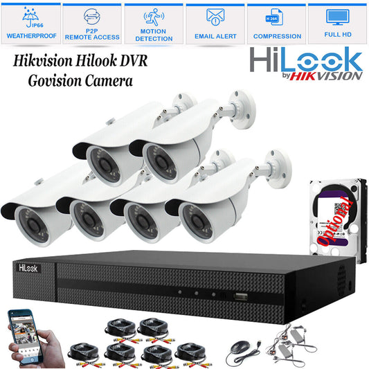 HIKVISION HILOOK CCTV HD 1080P NIGHTVISION OUTDOOR DVR HOME SECURITY SYSTEM KIT 8CH DVR 6xCameras (white) 4TB HDD