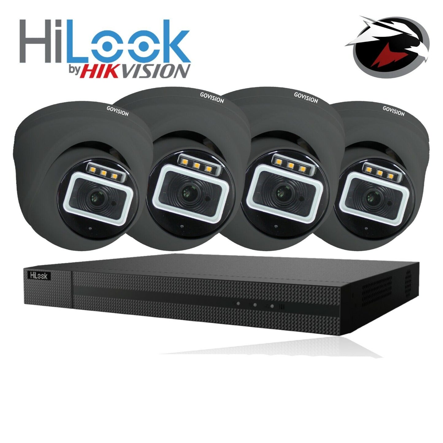 HIKVISION CCTV HD 5MP COLORFUL NIGHT & DAY OUTDOOR DVR HOME SECURITY SYSTEM KIT 4CH DVR 4x Cameras (grey) 4TB HDD