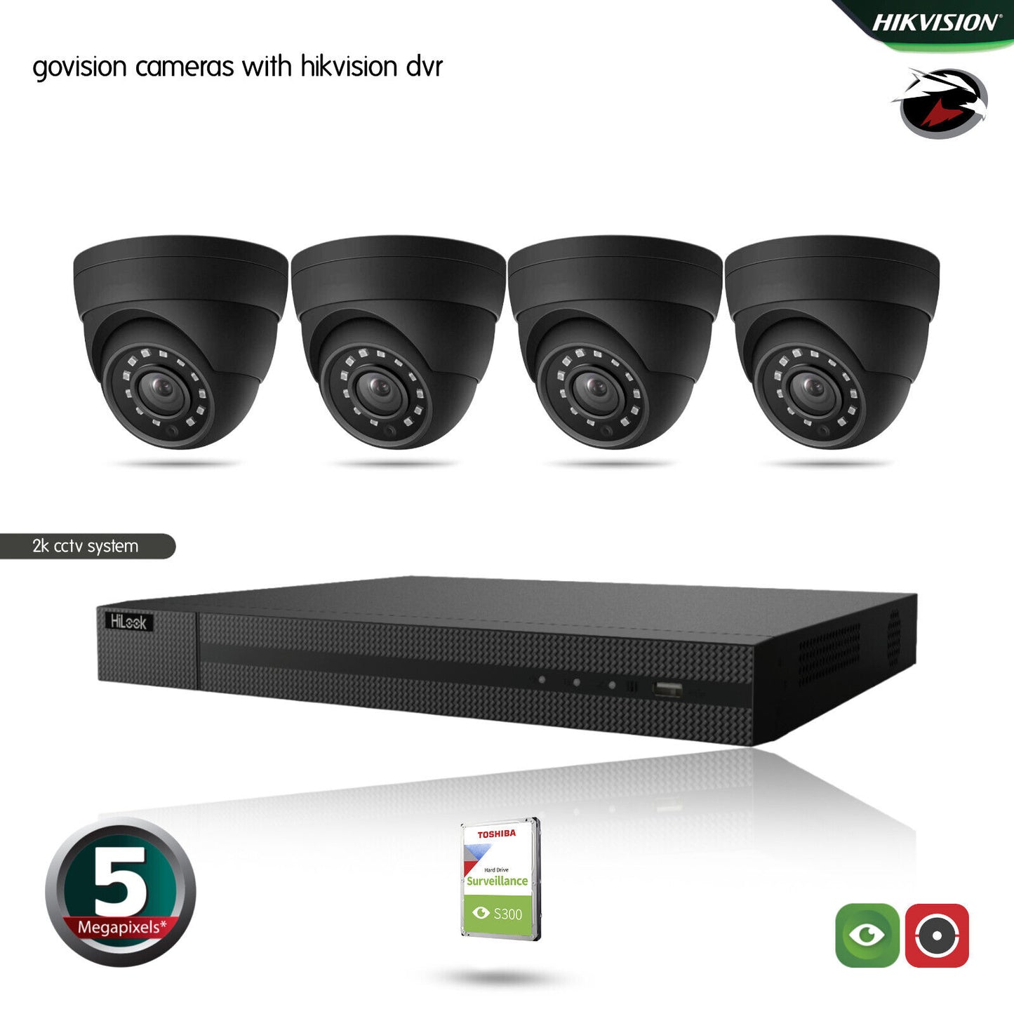 HIKVISION HILOOK CCTV SYSTEM 5MP DVR OUTDOOR NIGHTVISION SECURITY HD CAMERA KIT 4CH DVR 4xCameras 4TB HDD