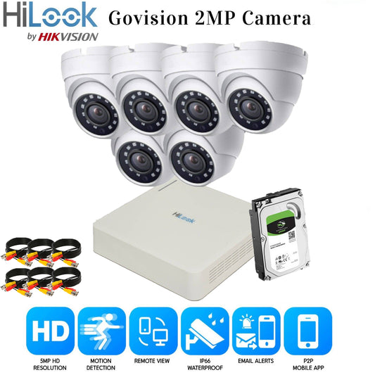 Hikvision Home Outdoor CCTV Security Camera System Kit HD 1080P 4CH DVR IR NIGHT 8CH DVR 6xCameras (white) 2TB HDD