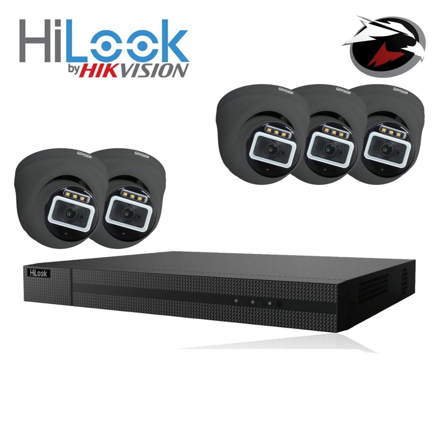 HIKVISION CCTV HD 5MP COLORFUL NIGHT & DAY OUTDOOR DVR HOME SECURITY SYSTEM KIT 8CH DVR 5x Cameras (grey) 1TB HDD