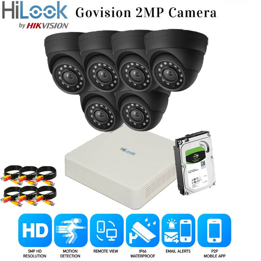 Hikvision Home Outdoor CCTV Security Camera System Kit HD 1080P 4CH DVR IR NIGHT 8CH DVR 6xCameras (gray) 2TB HDD