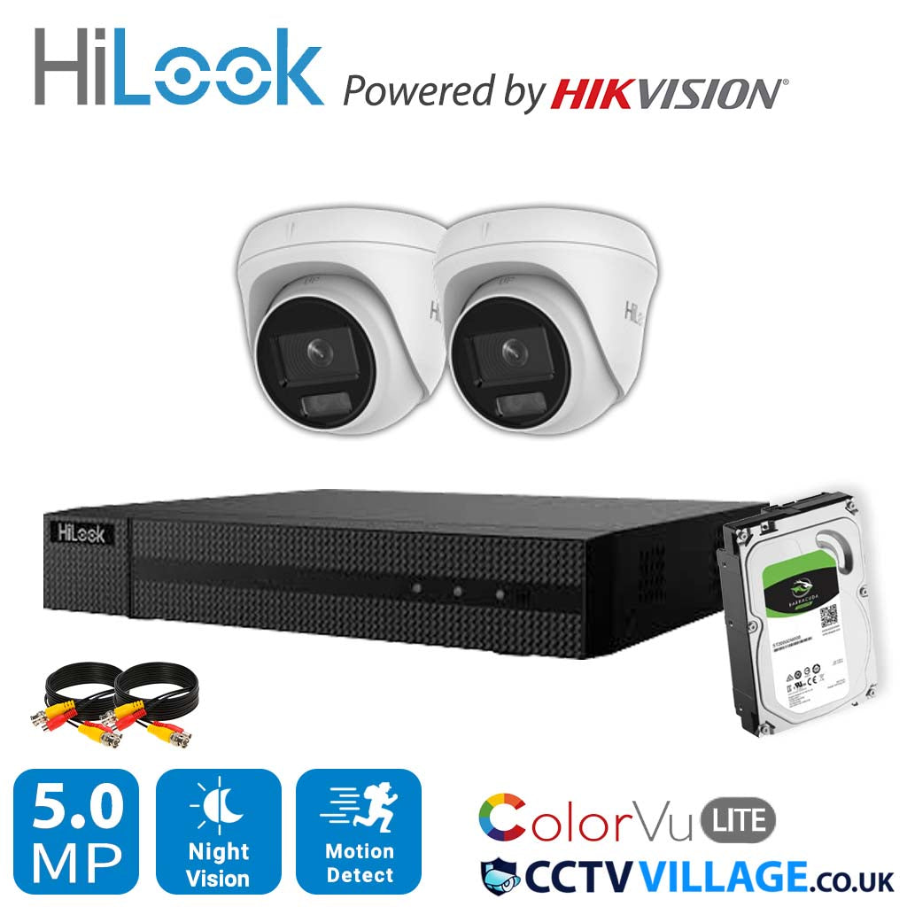 HiLook COLORVU POE IP CCTV SYSTEM UHD 8MP NVR 4K 5MP 24/7 COLORVU CAMERA KIT 4CH NVR 2x Cameras 4TB HDD