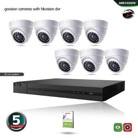 HIKVISION 5MP CCTV FULL HD NIGHT VISION OUTDOOR DVR HOME SECURITY SYSTEM KIT UK 8CH DVR 7xCameras (white) 4TB HDD