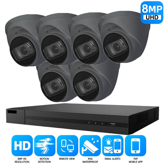 8MP CCTV 4K KIT DVR SYSTEM OUTDOOR ULTRA HD HOME CAMERA SECURITY KIT NIGHTVISION 8CH DVR 6xCameras (gray) 1TB HDD