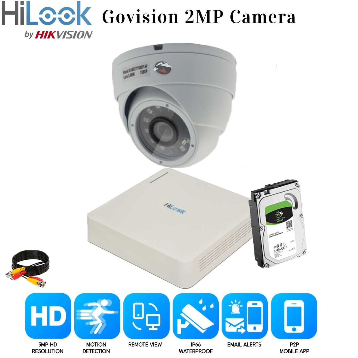 HIKVISION HILOOK CCTV 1080P NIGHT VISION OUTDOOR HD DVR HOME SECURITY SYSTEM KIT 4CH DVR 1xCamera 4TB HDD