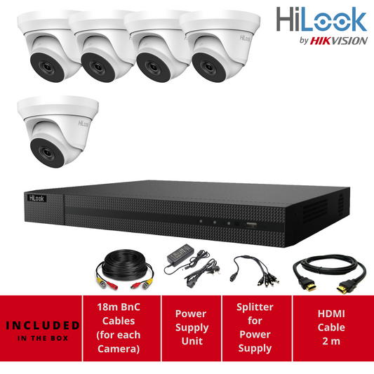 HIKVISION HD CCTV SYSTEM 2MP 8CH DVR OUTDOOR IP66 40M LOW LIGHT CAMERA 5x Cameras (white) 6TB HDD