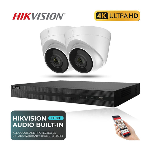 4K HIKVISION CCTV SYSTEM IP POE 8 MP AUDIO MIC CAMERA NIGHT VISION SECURITY KIT 4CH NVR 2x Camera 2TB HDD
