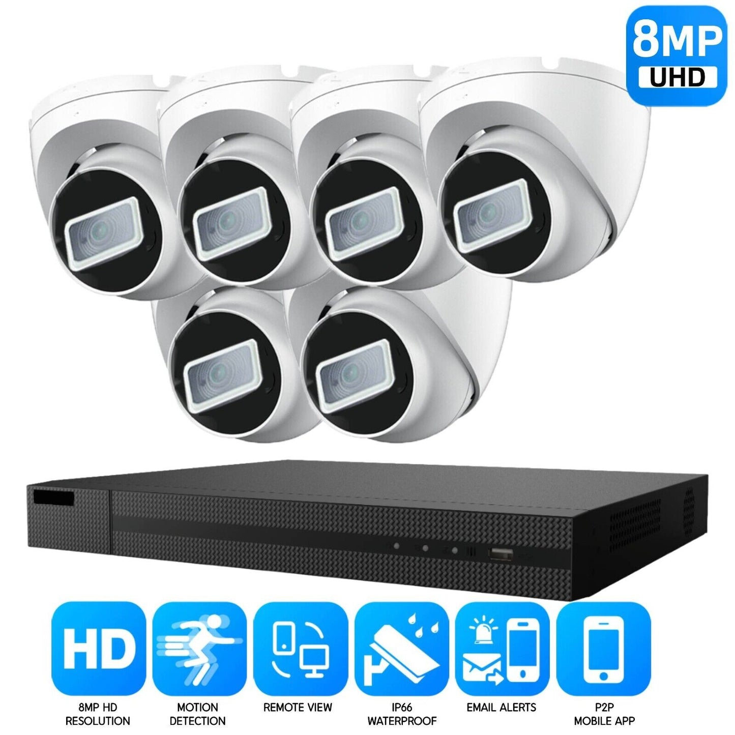 8MP CCTV 4K KIT DVR SYSTEM OUTDOOR ULTRA HD HOME CAMERA SECURITY KIT NIGHTVISION 8CH DVR 6xCameras (white) 1TB HDD