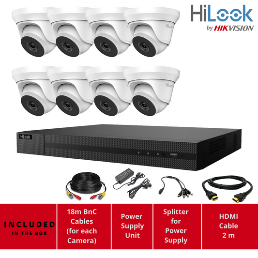 HIKVISION HD CCTV SYSTEM 2MP 8CH DVR OUTDOOR IP66 40M LOW LIGHT CAMERA 8x Cameras (white) 4TB HDD