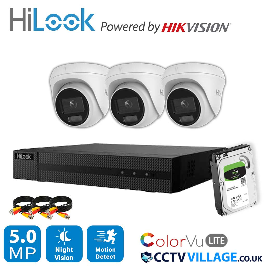 HiLook COLORVU POE IP CCTV SYSTEM UHD 8MP NVR 4K 5MP 24/7 COLORVU CAMERA KIT 4CH NVR 3x Cameras 1TB HDD