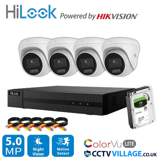 HiLook COLORVU POE CCTV SYSTEM IP UHD 8MP NVR 4K 5MP 24/7 COLORVU CAMERA KIT 8CH NVR 4x Cameras 2TB HDD