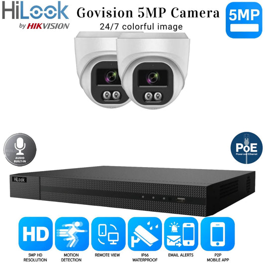 HiLook 4K ColorVu Audio IP CCTV System POE NVR 5MP Camera MIC Night vision Kit 4CH NVR 2xCameras 4TB HDD